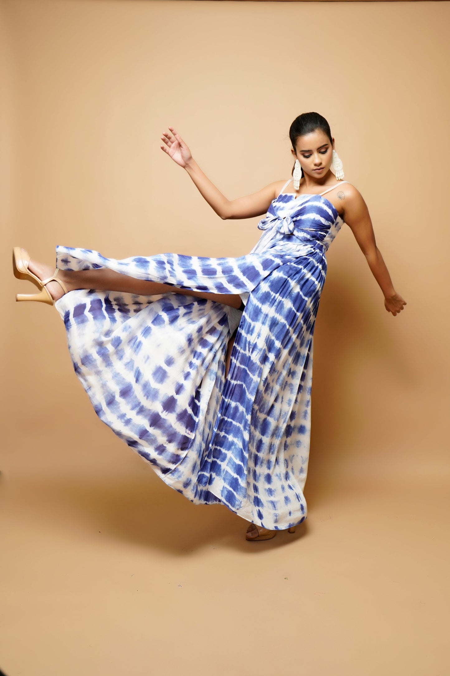 Tie-Dye  Blue And White Resort Wear Dress