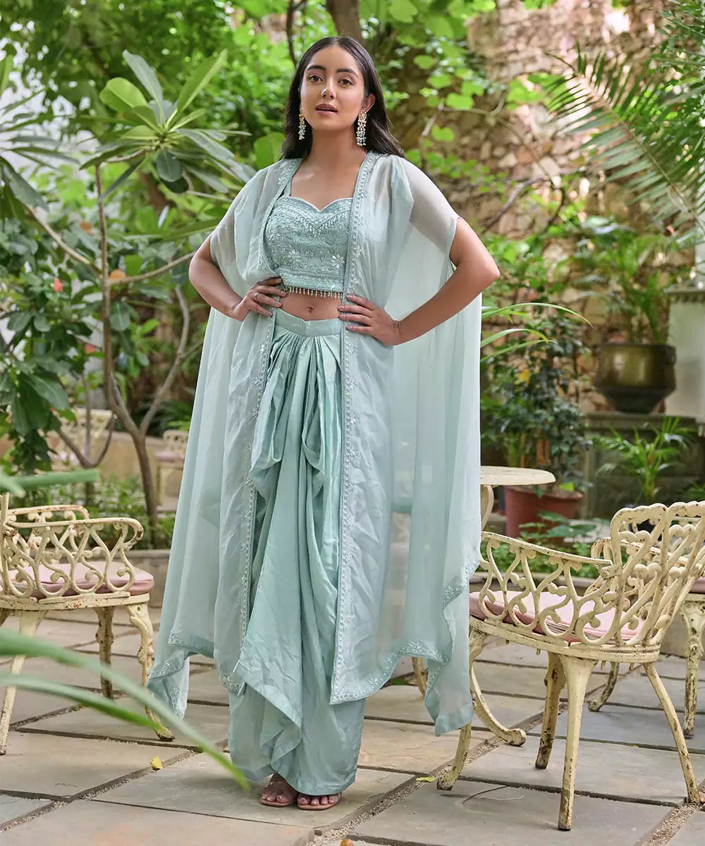 Blue Drape Skirt Set