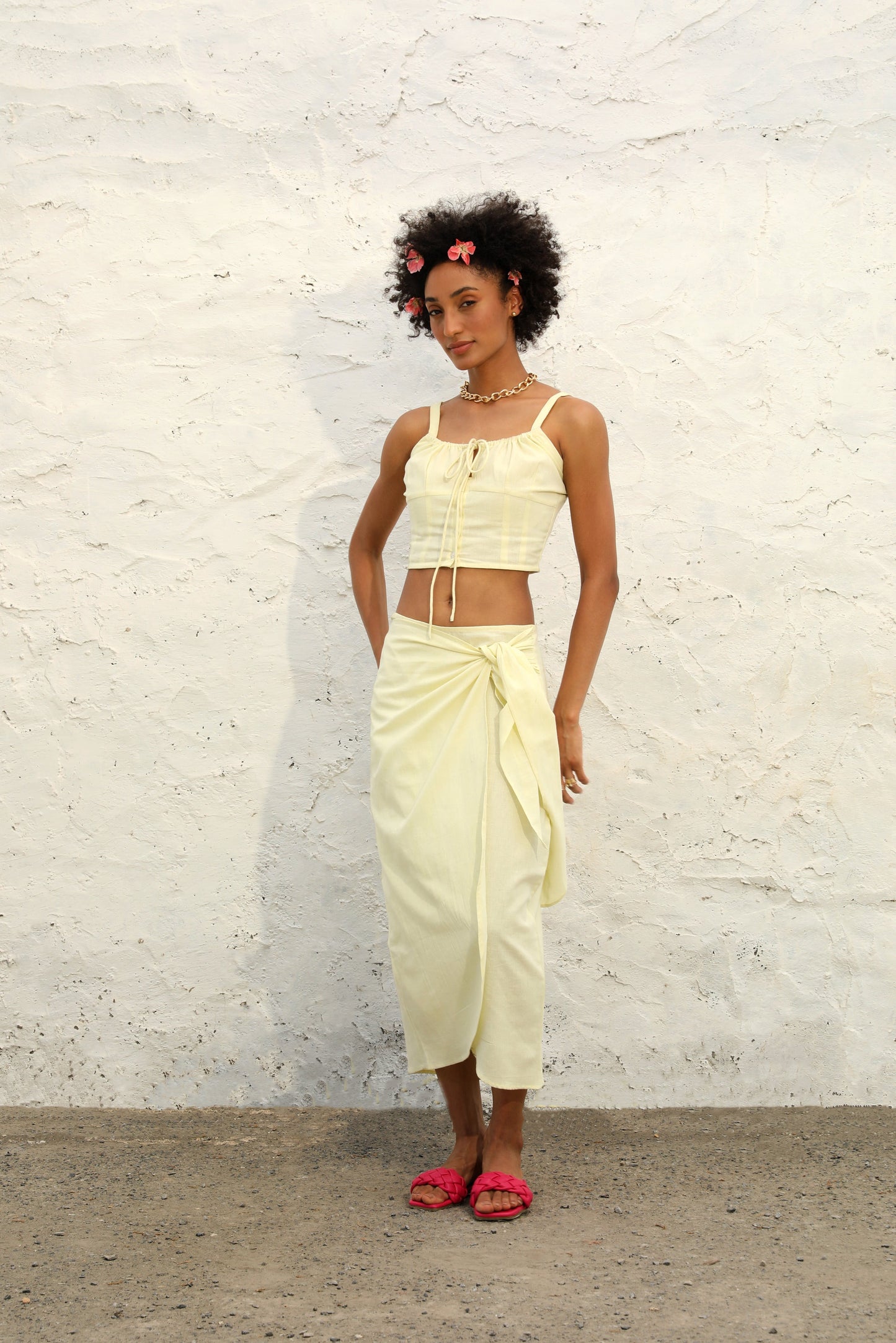 yellow mellow co-ord set front pose 