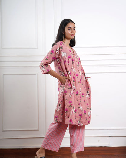 Pichwai Rose Flared Kurta Set