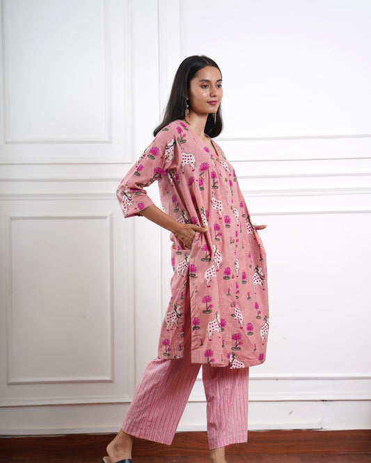 Pichwai Rose Flared Kurta Set