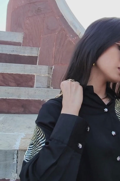 Diyu Sequin Embroidered Black Shirt