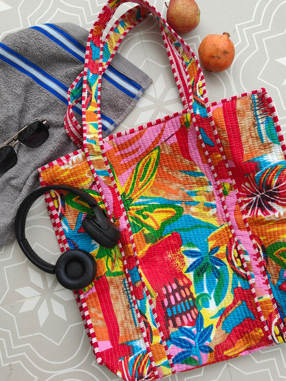 Coral Beach Tote (With Zipper)