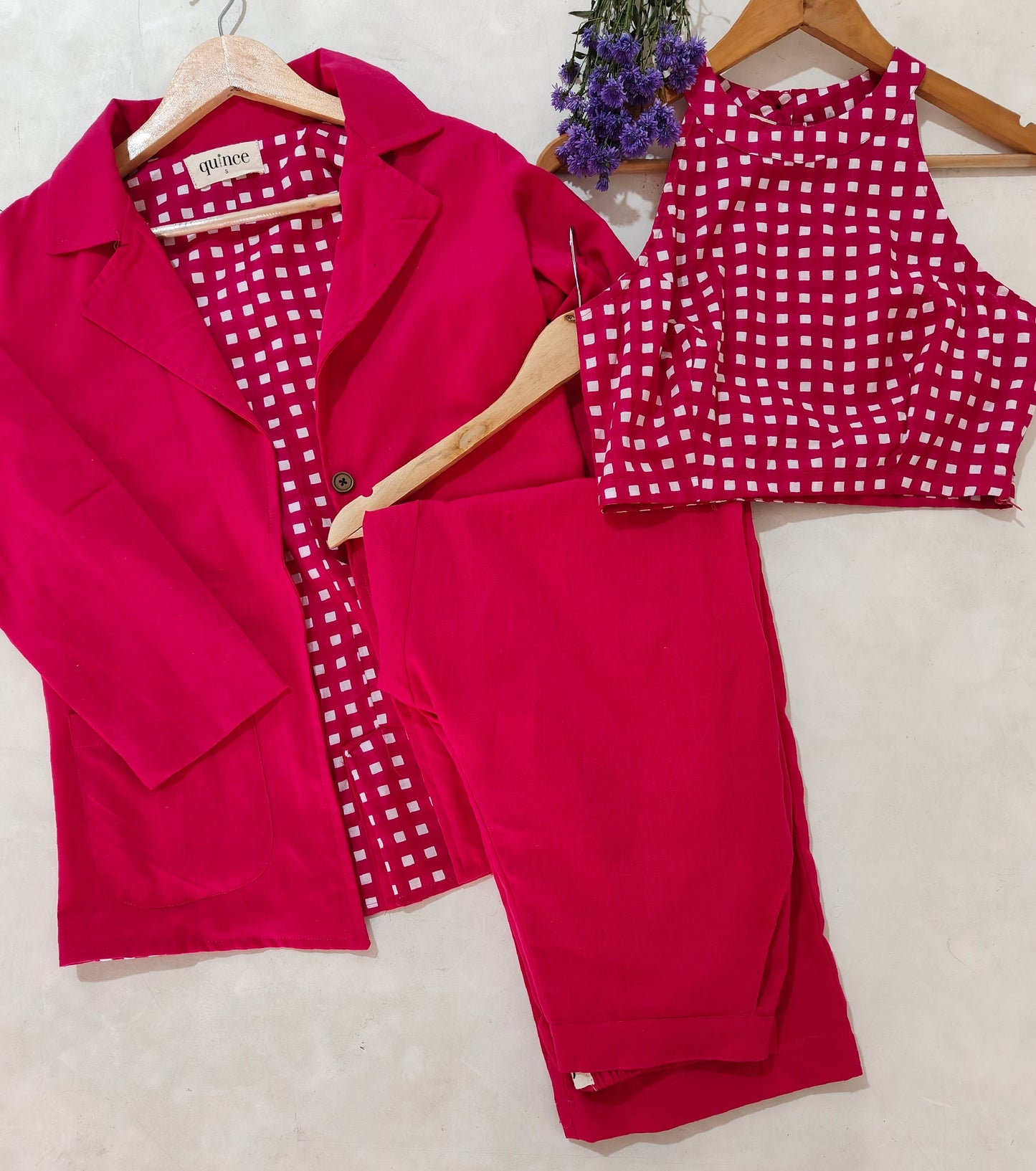 Ruby Pink Blazer Coord Set (Set of 3)
