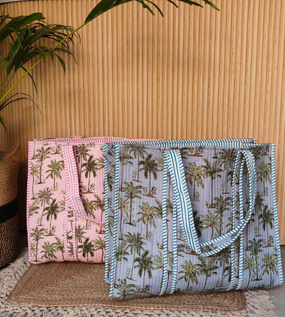 Peachy Pink Palm Tote