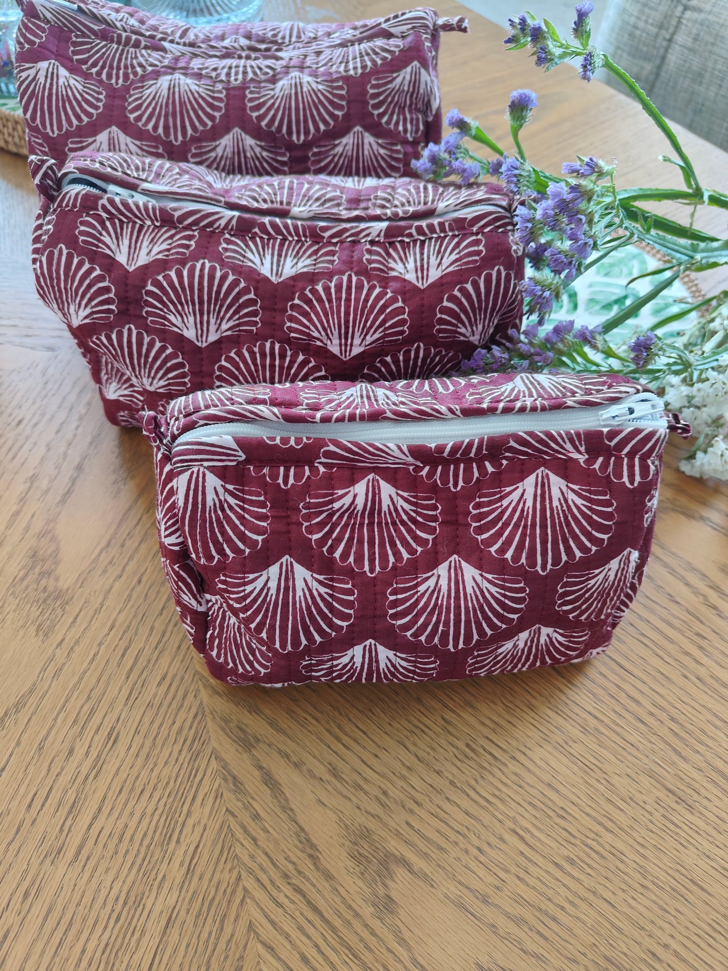 Wine Shell Toiletry Pouches (Set of 3)