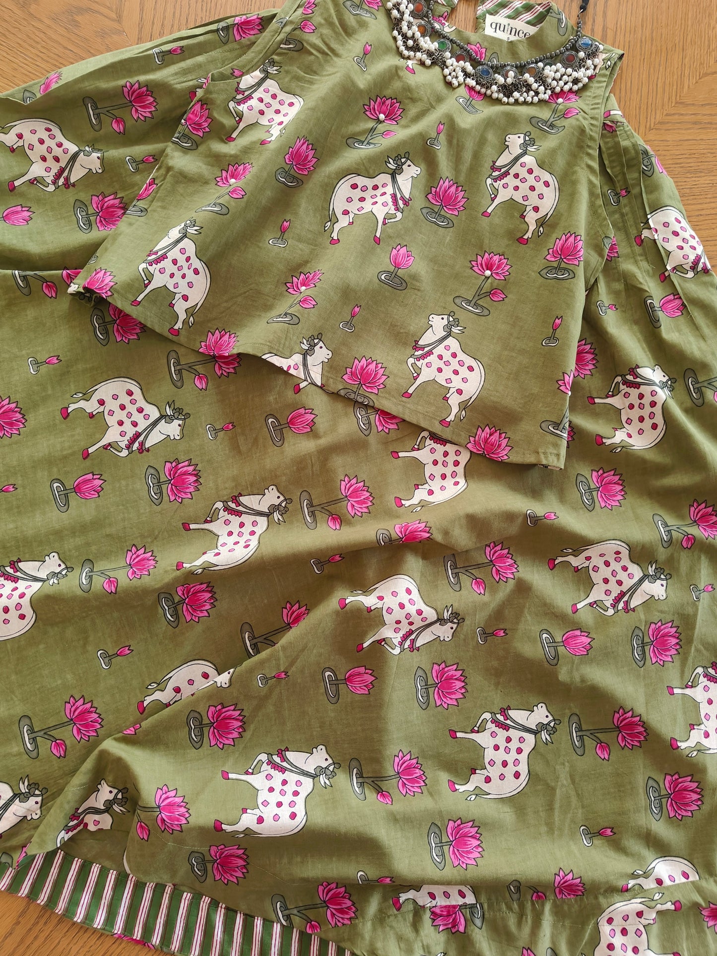 Pichwai Olive Green Skirt Set