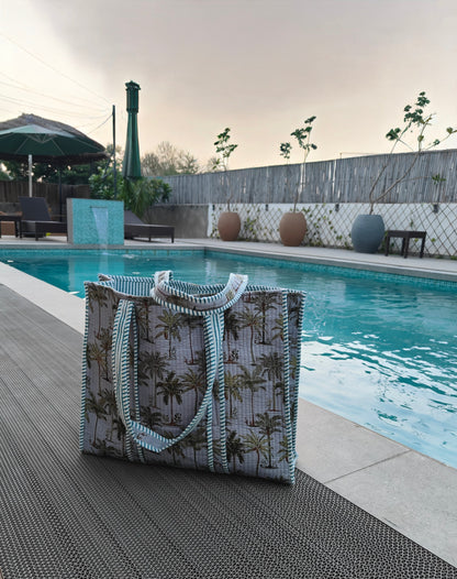 Coastal Grey Palm Tote