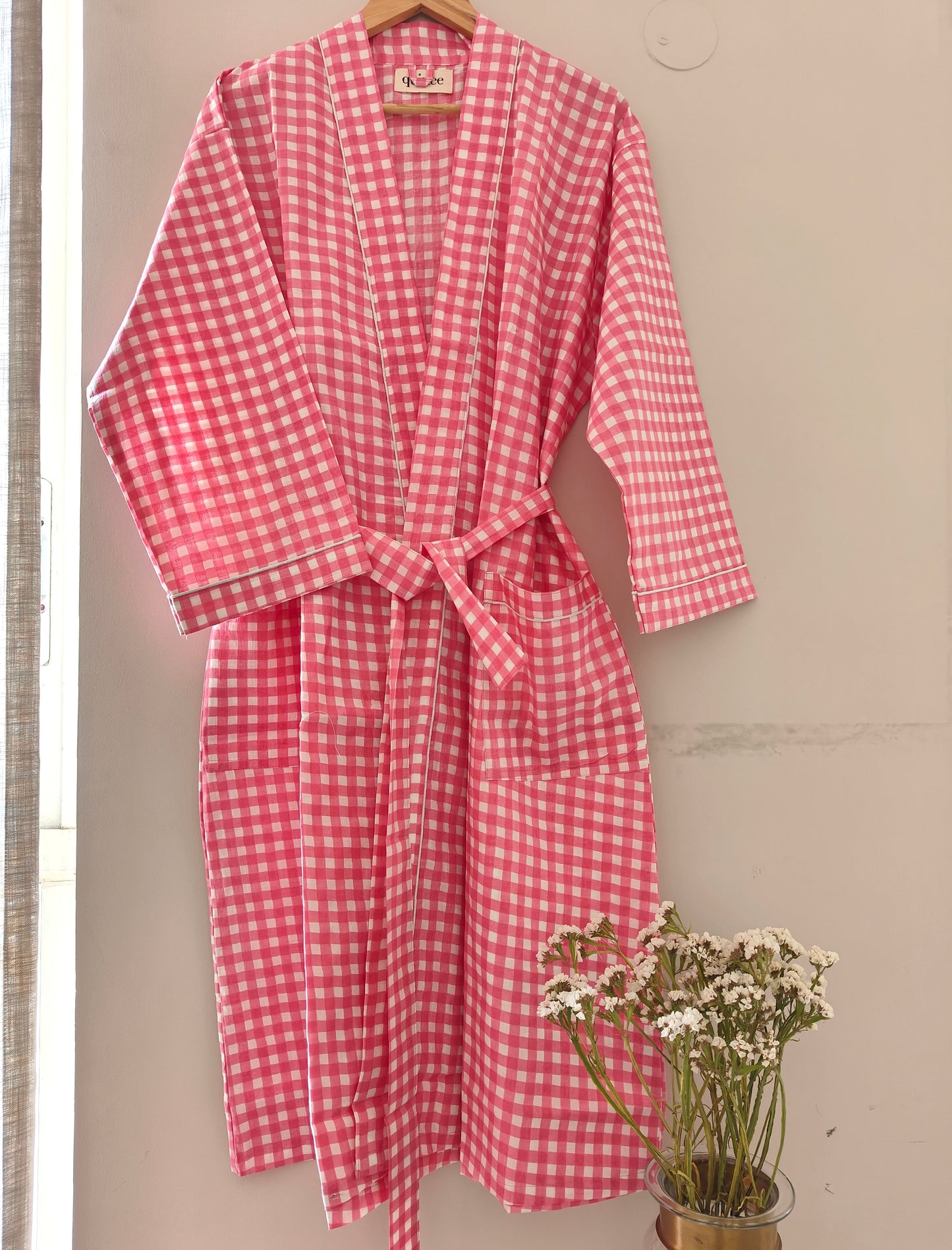 Pastel Pink Checks Robe