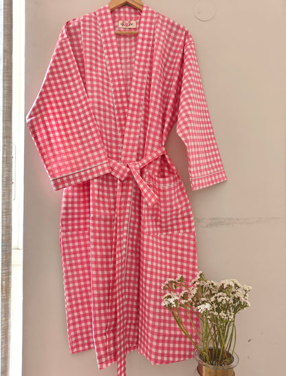 Pastel Pink Checks Robe