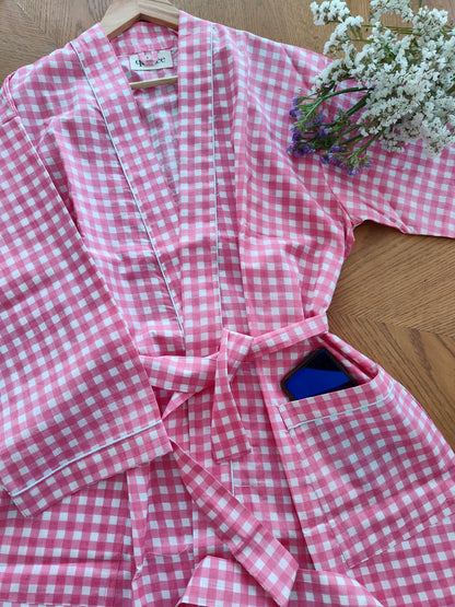 Pastel Pink Checks Robe