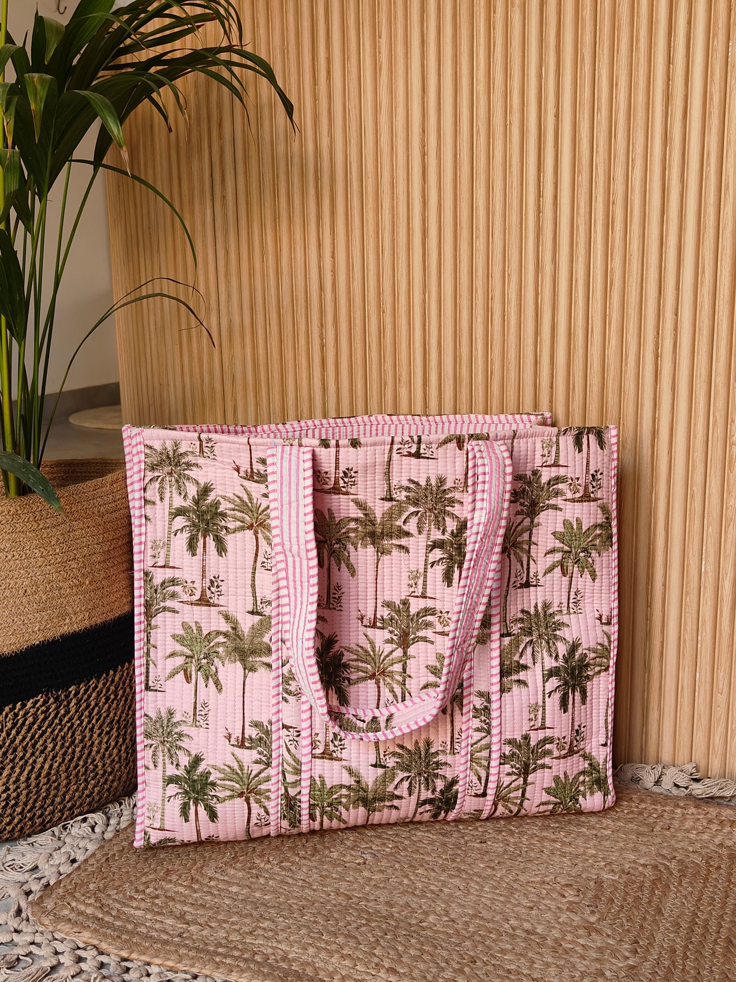 Peachy Pink Palm Tote