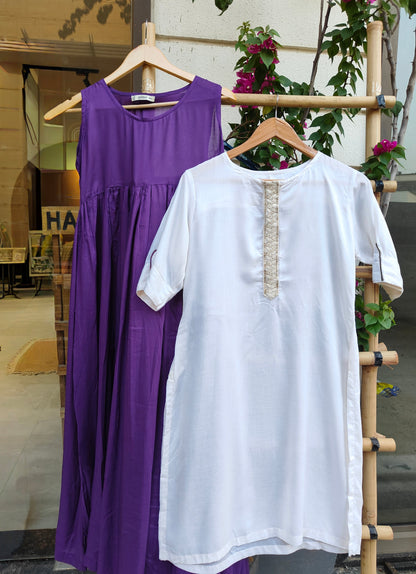 Ivory & Violet Dress & Kurta Set
