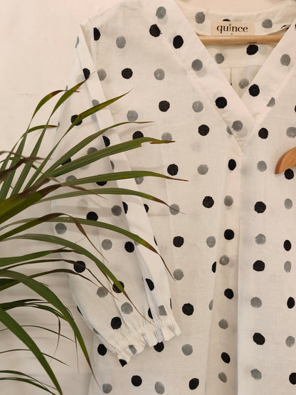 White Classic Polka Mulmul Kurta Set (Set of 2)