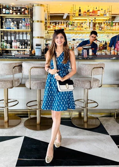 Ikat Indigo Flared Dress (With matching belt)