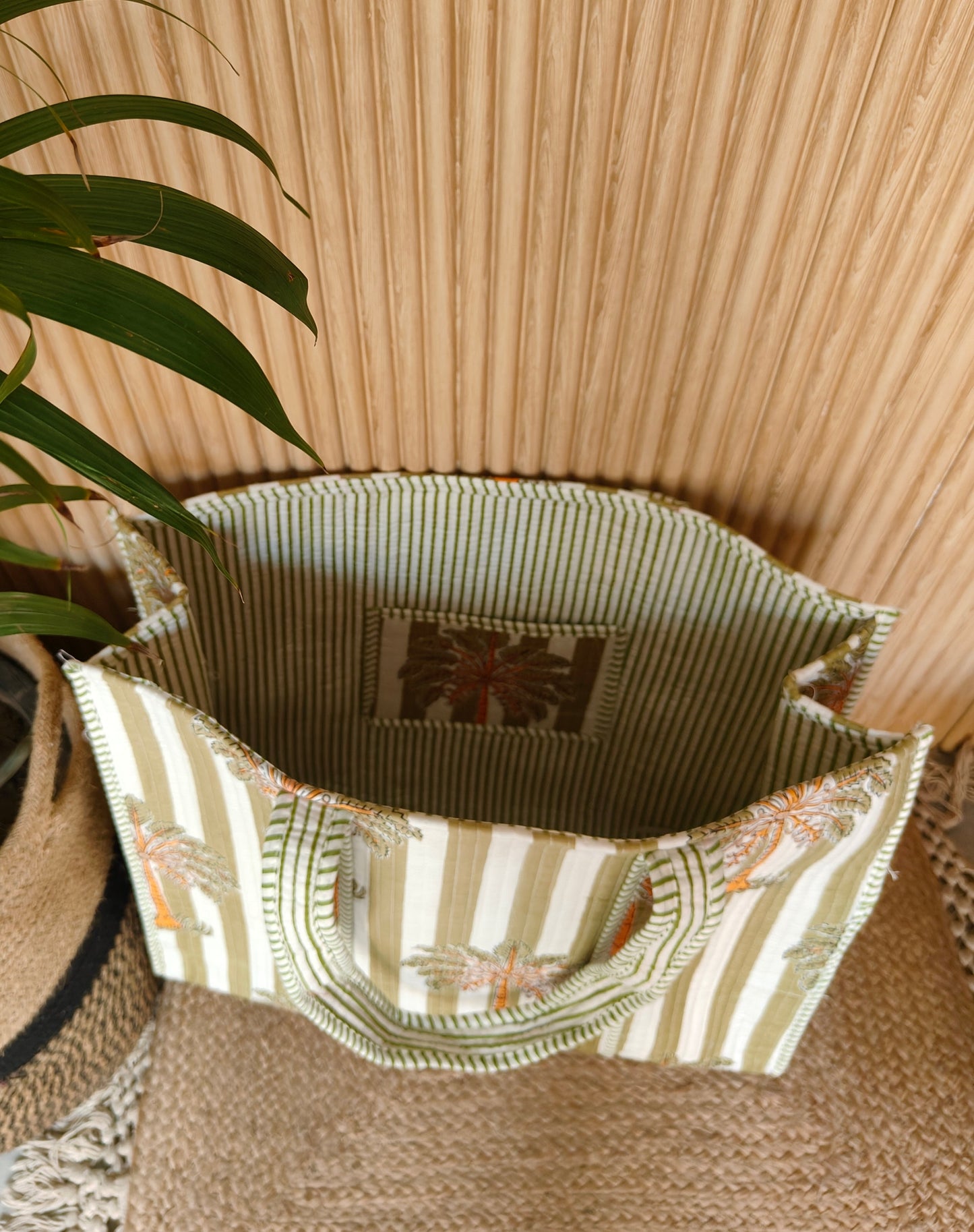 Stripe Palm Tote