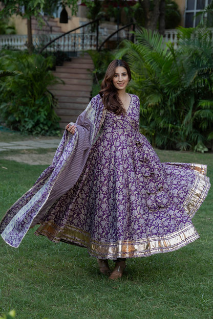 PERIWINKLE FLORAL BLOCKPRINT COTTON SUIT SET