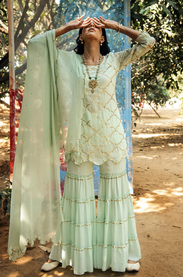 Samyuta Sequin Kurta Sharara With Dupatta - Set Of 3