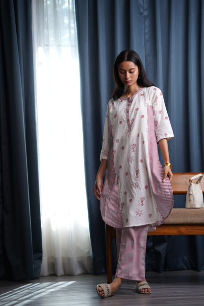 Sea Treasure and Stripe Hand Block Printed Kurta Set (Set of 2)