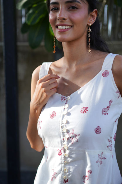 Sea Treasures Fit n Flared Dress- Crimson