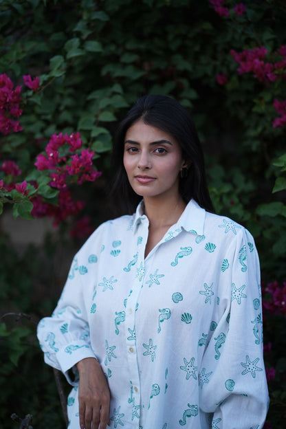 Sea Treasures Oversized Shirt - Aqua