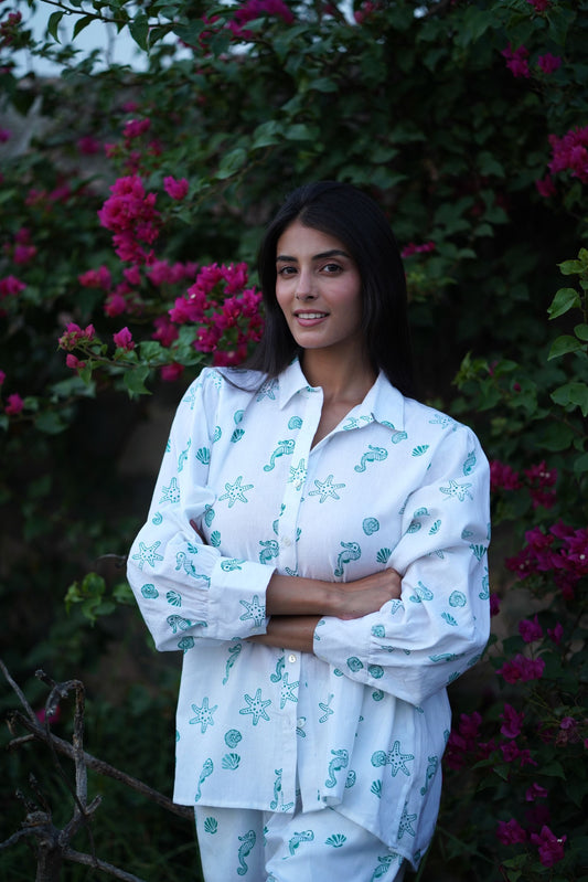 Sea Treasures Oversized Shirt - Aqua