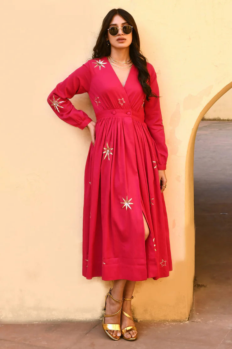 Taraa Pink Embroidered Maxi Dress