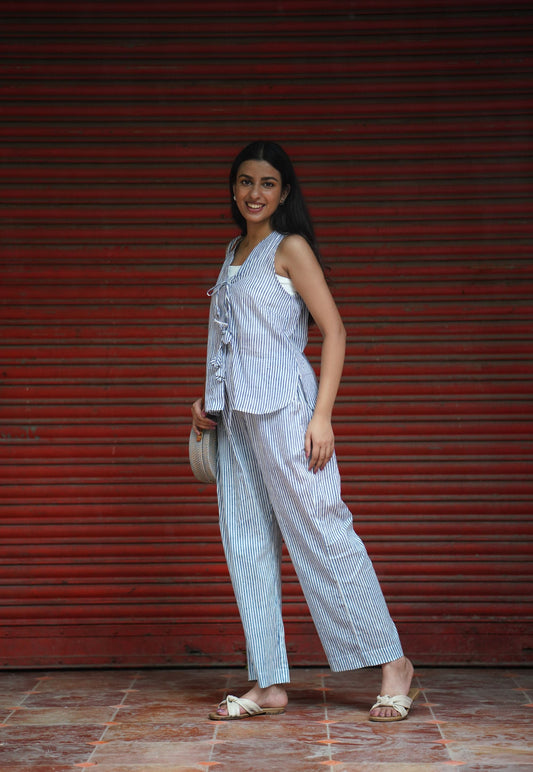 Handblock Blue Stripes Coord Set