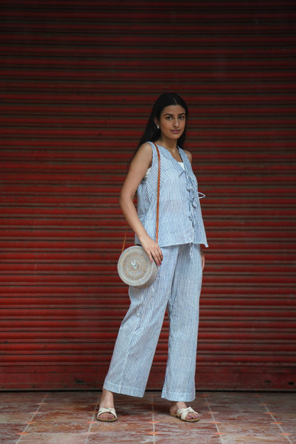Handblock Blue Stripes Coord Set