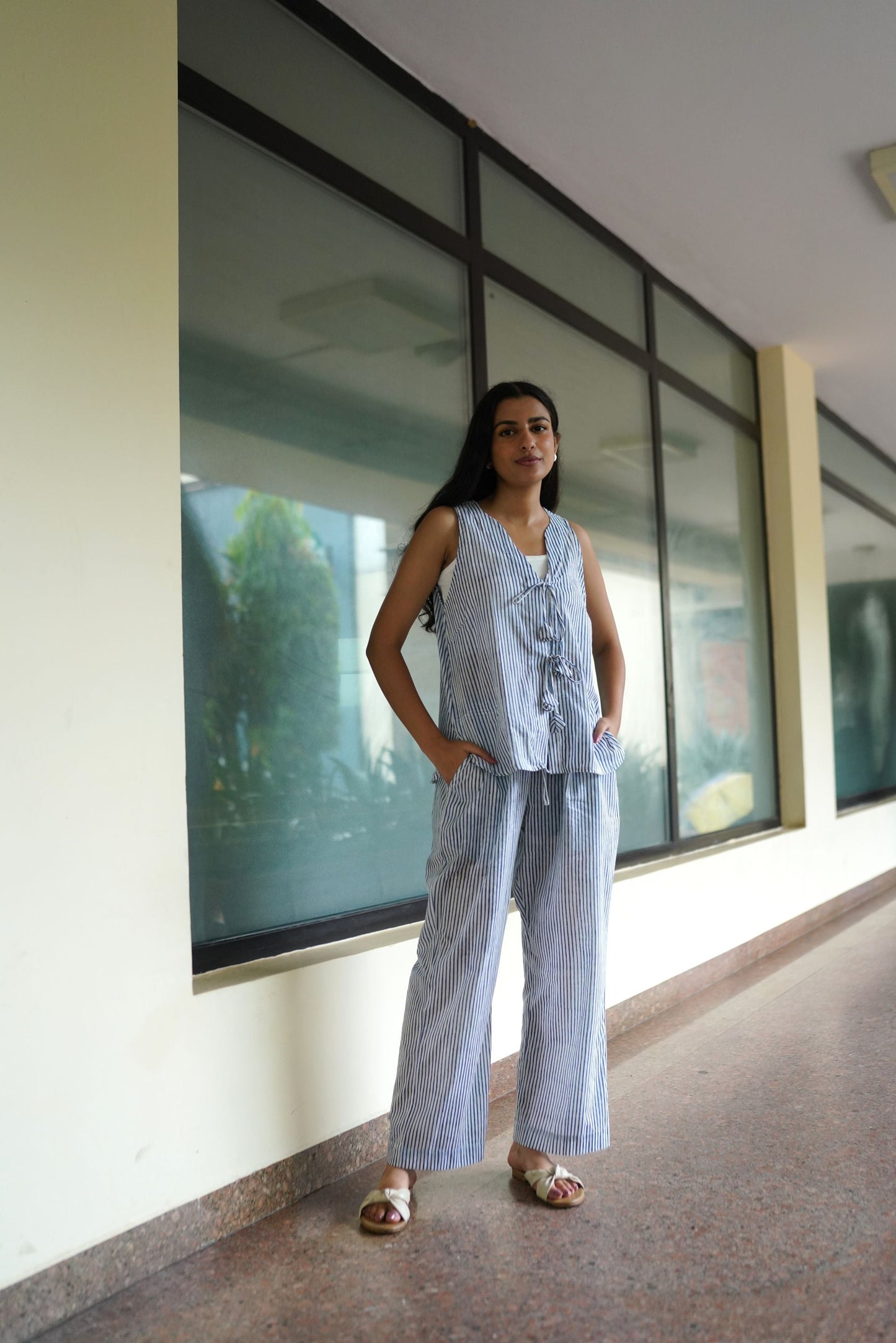 Handblock Blue Stripes Coord Set