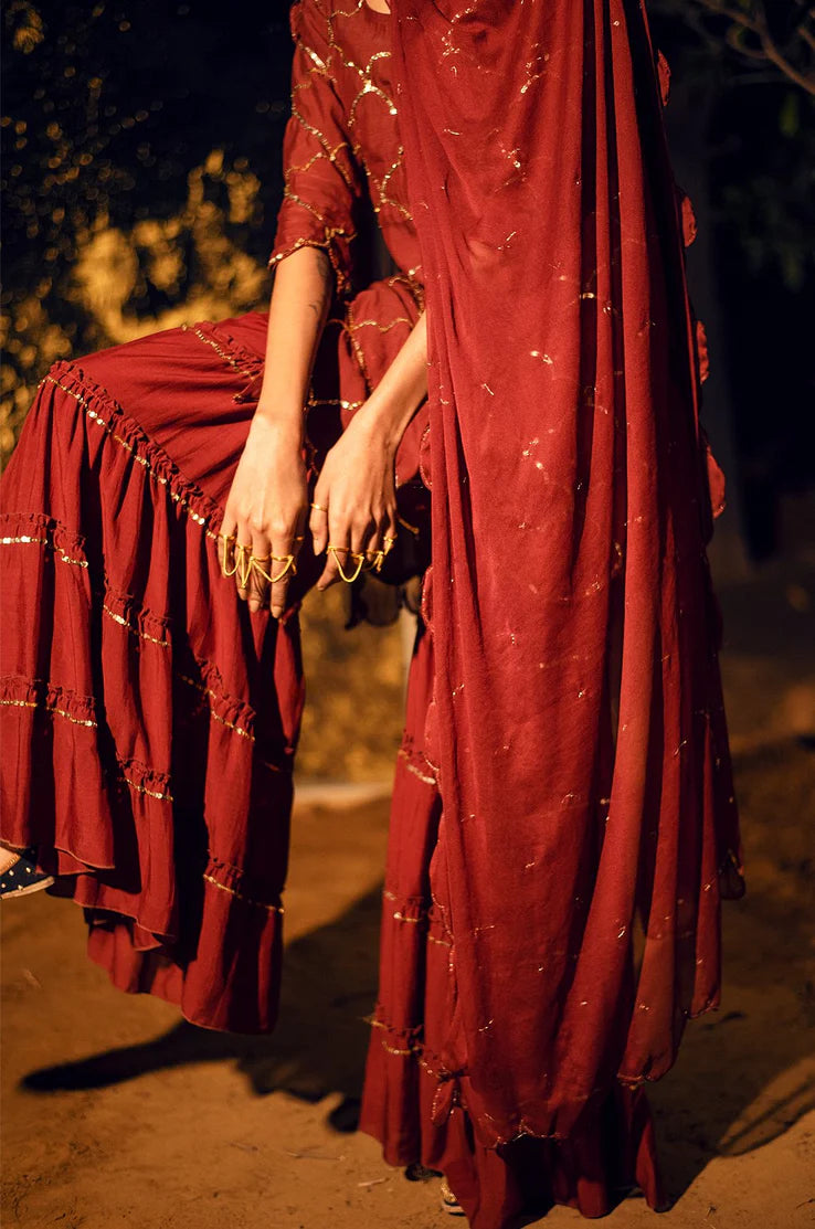 Vilasini Sequin Kurta Sharara With Dupatta - Set Of 3